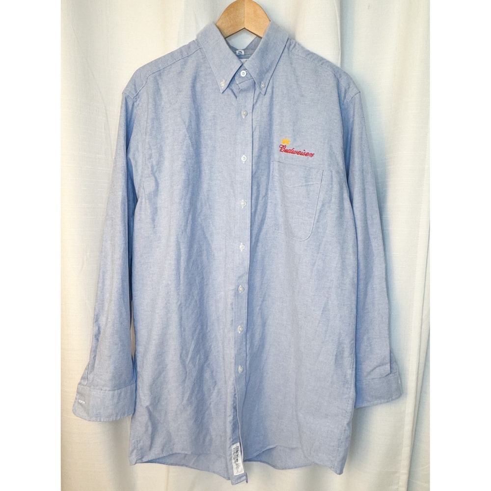 Budweiser Logo Shirt 17.5 34/35 Tall Blue Button Down USA Made
